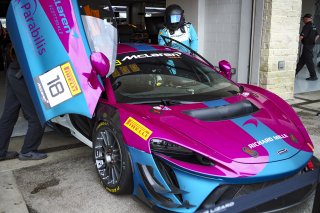 #18 McLaren Artura Trophy Evo of Brandon Kreutz and Canaan O'Connell, Flying Lizards Motorsports, McLaren Trophy America, SRO America, Circuit fo the Americas, Austin, TX, April 2025.
 | Brian Cleary/SRO