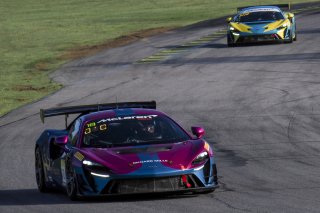 #18 McLaren Artura Trophy Evo of Brandon Kreutz and Canaan O'Connell, Flying Lizards Motorsports, McLaren Trophy America, SRO America, VIRginia International Raceway, alton, VA, July 2025.
 | Brian Cleary/SRO