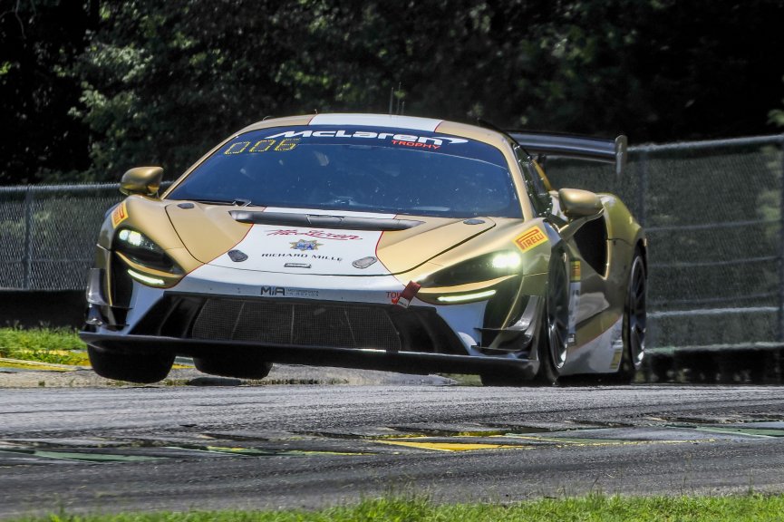 #43 McLaren Artura Trophy Evo of Alexandra Hainer and Jesse Lazare, Motorsports in Action, McLaren Trophy America, Pro-Am, SRO America, VIRginia International Raceway, alton, VA, July 2025.
