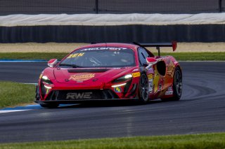 #74 McLaren Artura Trophy Evo of Casey Dennis and James Li, RWE Motorsport, McLaren Trophy America, Pro-Am, SRO America, Indianapolis Motor Speedway, Sonoma, CA, March 2025.
 | Brian Cleary/SRO