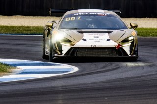 #43 McLaren Artura Trophy Evo of Alexandra Hainer and Jesse Lazare, Motorsports in Action, McLaren Trophy America, Pro-Am, SRO America, Indianapolis Motor Speedway, Sonoma, CA, March 2025.
 | Brian Cleary/SRO