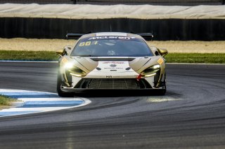 #43 McLaren Artura Trophy Evo of Alexandra Hainer and Jesse Lazare, Motorsports in Action, McLaren Trophy America, Pro-Am, SRO America, Indianapolis Motor Speedway, Sonoma, CA, March 2025.
 | Brian Cleary/SRO