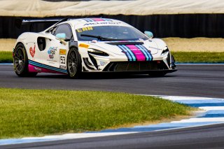 #53 McLaren Artura Trophy Evo of Neil Langberg and Kevin Madsen, RP Motorsports by Forte Racing, McLaren Trophy America, Am, SRO America, Indianapolis Motor Speedway, Sonoma, CA, March 2025.
 | Brian Cleary/SRO
