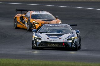 #10 McLaren Artura Trophy Evo of John Dempsey and Andrew Davis, RWE Motorsport, McLaren Trophy America, Pro-Am, SRO America, Indianapolis Motor Speedway, Sonoma, CA, March 2025.
 | Brian Cleary/SRO