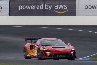 #74 McLaren Artura Trophy Evo of Casey Dennis and James Li, RWE Motorsport, McLaren Trophy America, Pro-Am, SRO America, Indianapolis Motor Speedway, Sonoma, CA, March 2025.
 | Brian Cleary/SRO