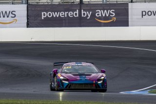 #18 McLaren Artura Trophy Evo of Brandon Kreutz and Canaan O'Connell, Flying Lizards Motorsports, McLaren Trophy America, SRO America, Indianapolis Motor Speedway, Sonoma, CA, March 2025.
 | Brian Cleary/SRO