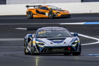 #10 McLaren Artura Trophy Evo of John Dempsey and Andrew Davis, RWE Motorsport, McLaren Trophy America, Pro-Am, SRO America, Indianapolis Motor Speedway, Sonoma, CA, March 2025.
 | Brian Cleary/SRO