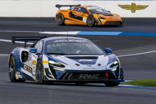 #10 McLaren Artura Trophy Evo of John Dempsey and Andrew Davis, RWE Motorsport, McLaren Trophy America, Pro-Am, SRO America, Indianapolis Motor Speedway, Sonoma, CA, March 2025.
 | Brian Cleary/SRO