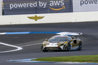 #43 McLaren Artura Trophy Evo of Alexandra Hainer and Jesse Lazare, Motorsports in Action, McLaren Trophy America, Pro-Am, SRO America, Indianapolis Motor Speedway, Sonoma, CA, March 2025.
 | Brian Cleary/SRO