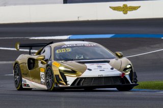 #43 McLaren Artura Trophy Evo of Alexandra Hainer and Jesse Lazare, Motorsports in Action, McLaren Trophy America, Pro-Am, SRO America, Indianapolis Motor Speedway, Sonoma, CA, March 2025.
 | Brian Cleary/SRO