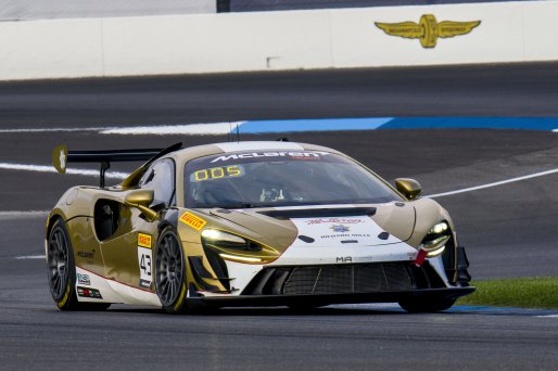 #43 McLaren Artura Trophy Evo of Alexandra Hainer and Jesse Lazare, Motorsports in Action, McLaren Trophy America, Pro-Am, SRO America, Indianapolis Motor Speedway, Sonoma, CA, March 2025.
 | Brian Cleary/SRO