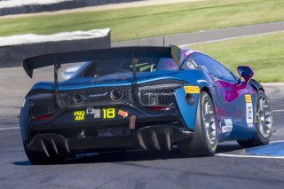 #18 McLaren Artura Trophy Evo of Brandon Kreutz and Canaan O'Connell, Flying Lizards Motorsports, McLaren Trophy America, SRO America, Indianapolis Motor Speedway, Sonoma, CA, March 2025.
 | Brian Cleary/SRO